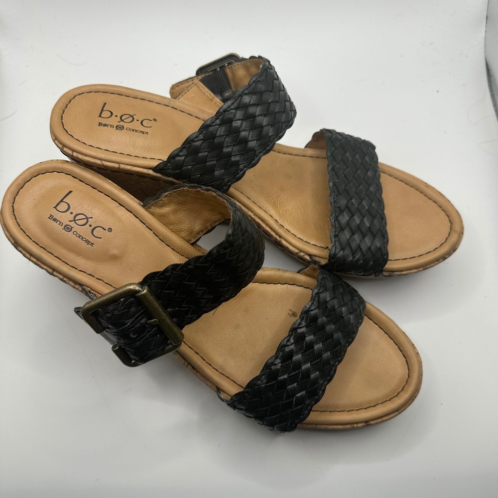 B.O.C. Born Concept Black Woven Cork Wedge Sandals wedding Womens 9M - Picture 2 of 4